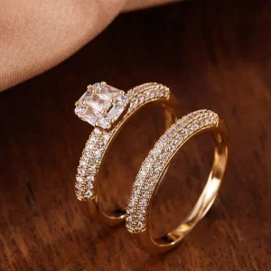 2 peças de anel Dourado ou prata de decoração de zirconia