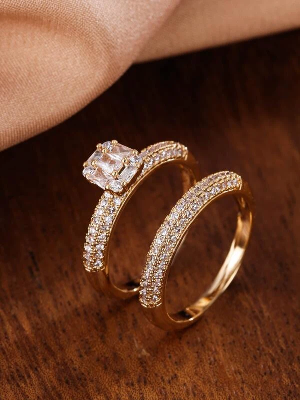 2 peças de anel Dourado ou prata de decoração de zirconia